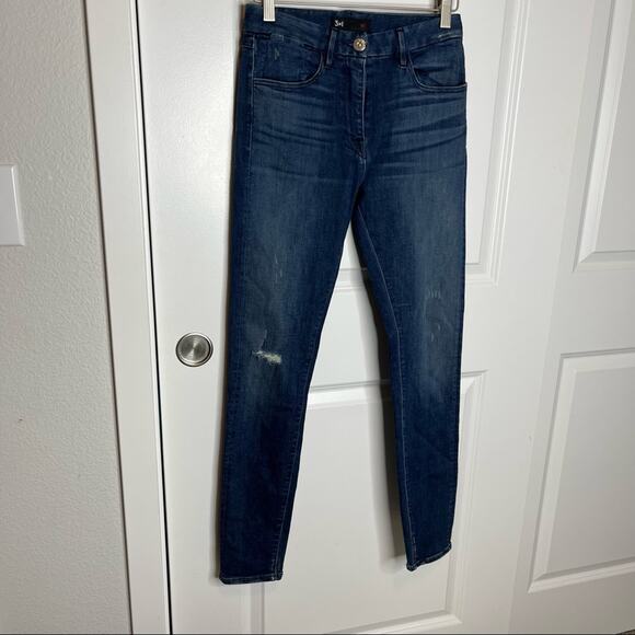 3X1 NYC Delta Dark Wash Distressed High Waisted Skinny Jeans Size 26 - Picture 2 of 8